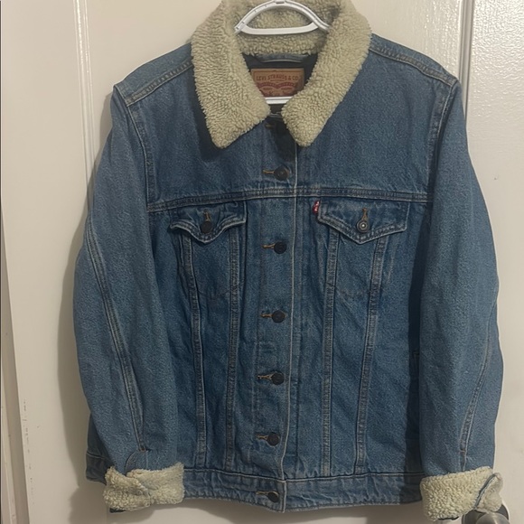 Levi's Classic Blue Denim Jacket with Cream Sherpa Collar - Picture 1 of 4